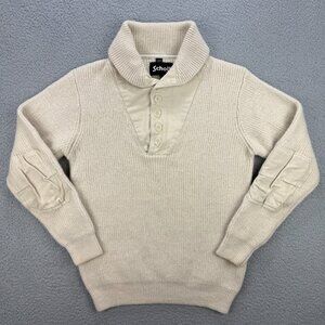 Schott NYC Sweater Womens Large Beige Wool Knit Ribbed Thick Heavyweight Vintage
